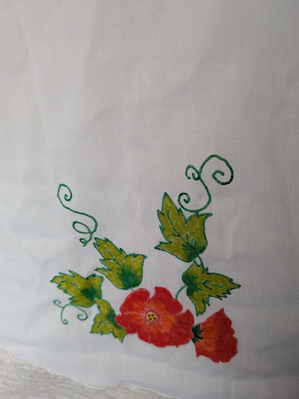 Vintage Hand painted Liquid Embroidery Cotton Table Cloth Vine Coffee Grinder